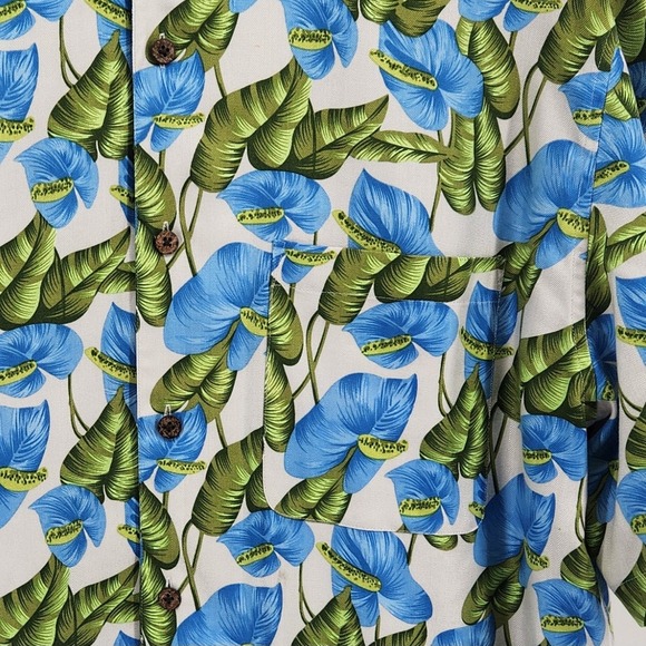 Jos A Bank Silk Camp Shirt Tropical Floral Blue Green Short Sleeve Button Up L - Picture 8 of 9